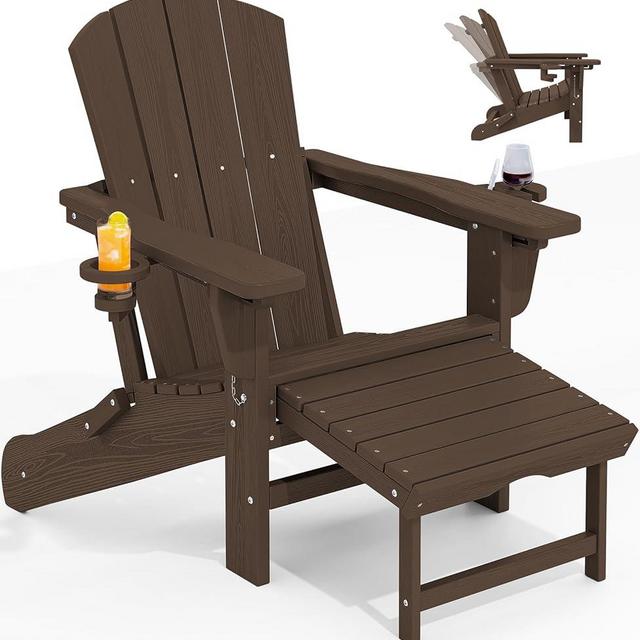 KINGYES Folding Adjustable Adirondack Chair with Ottoman, Coffee