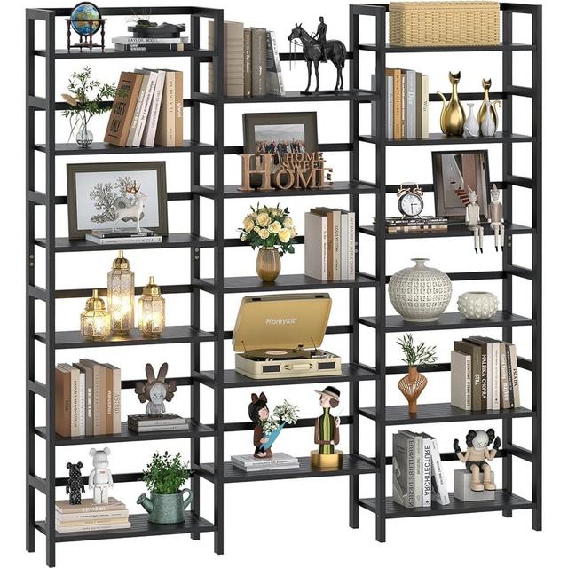 Homykic Bamboo Triple Wide Shallow Bookshelves and Bookcases, 6-Tier 6ft Tall Bookshelf with 17 Open Display Shelves, Super Large Freestanding Book Shelf for Home Office, Bedroom, Living Room, Black