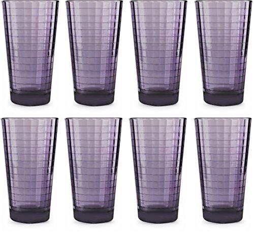Circleware 44824 Plum Drinking Glasses, Huge Set of 8, 17 oz, Heavy Base Highball Tumbler Beverage Ice Tea Cups, Home & Kitchen Entertainment Glassware for Water, Juice, Milk, Beer
