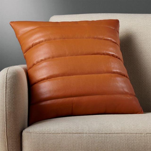 CB2 18" izzy saddle leather  pillow with down-alternative insert
