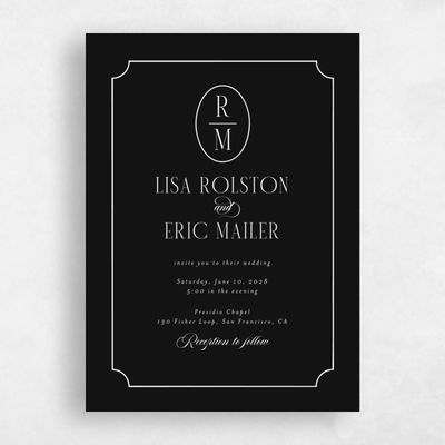 Black Wedding Invitation - Idalia Portrait