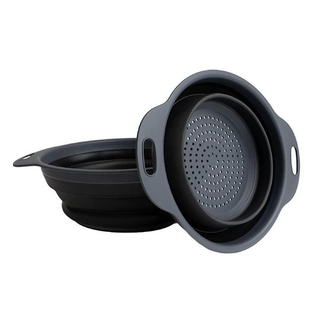 Collapsible Colander | 2-Pack Black Heavy-duty Collapsible Strainer for Pasta, Fruits,& Vegetables | Neat Kitchen Gadgets Ideal for Straining all Sorts of Foods | Hefty Mesh Strainer for Everyday Use