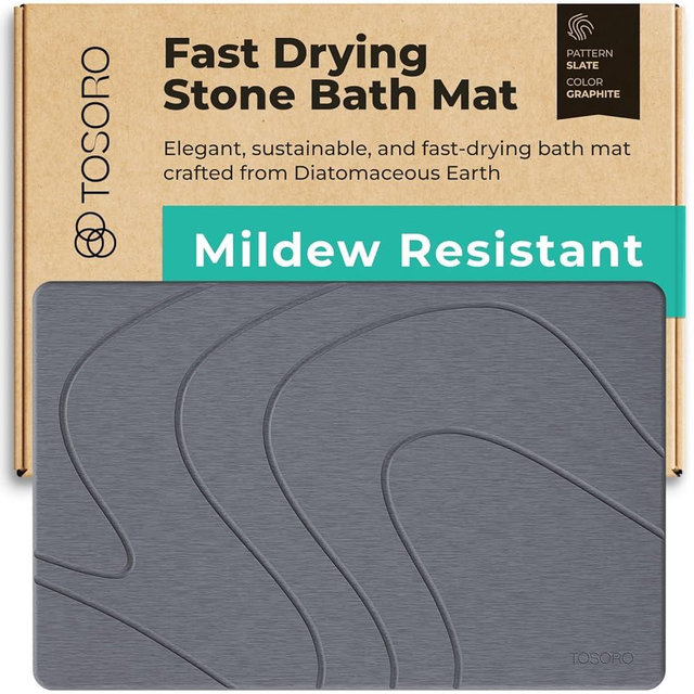 TOSORO - Stone Bath Mat, Diatomaceous Earth Non-Slip Stone Shower Mat - Quick Drying Absorbent Bath Mats for Bathroom - Elegant & Modern Design, Easy to Clean (23.5 x 15) - Sandstone