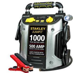 STANLEY J5C09 Jump Starter: 1000 Peak/500 Instant Amps, 120 PSI Air Compressor