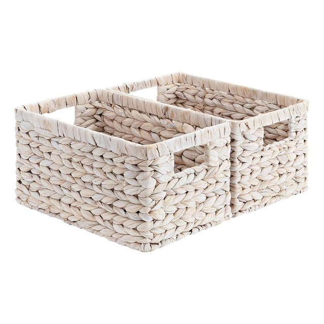 StorageWorks Pantry Baskets, Wicker Storage Baskets for Organizing, Pantry Organizers and Storage, Water Hyacinth, Natural