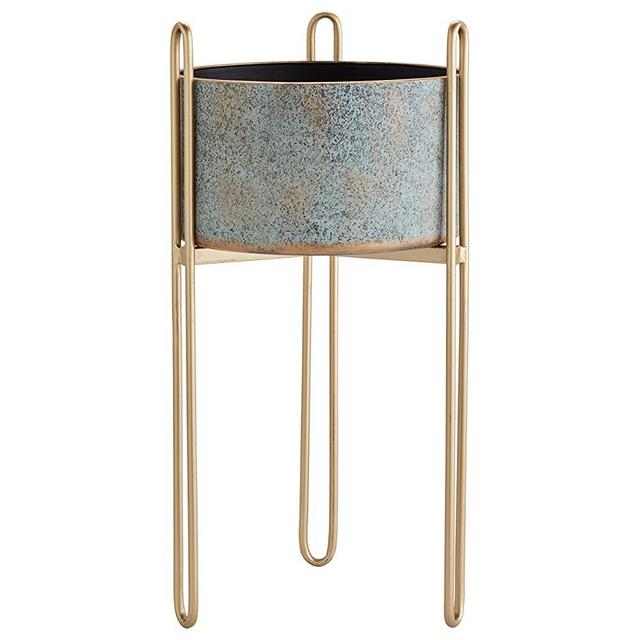 Amazon Brand – Rivet Casual Metal Planter and Stand, 20.87"H, Cement Gray and Gold
