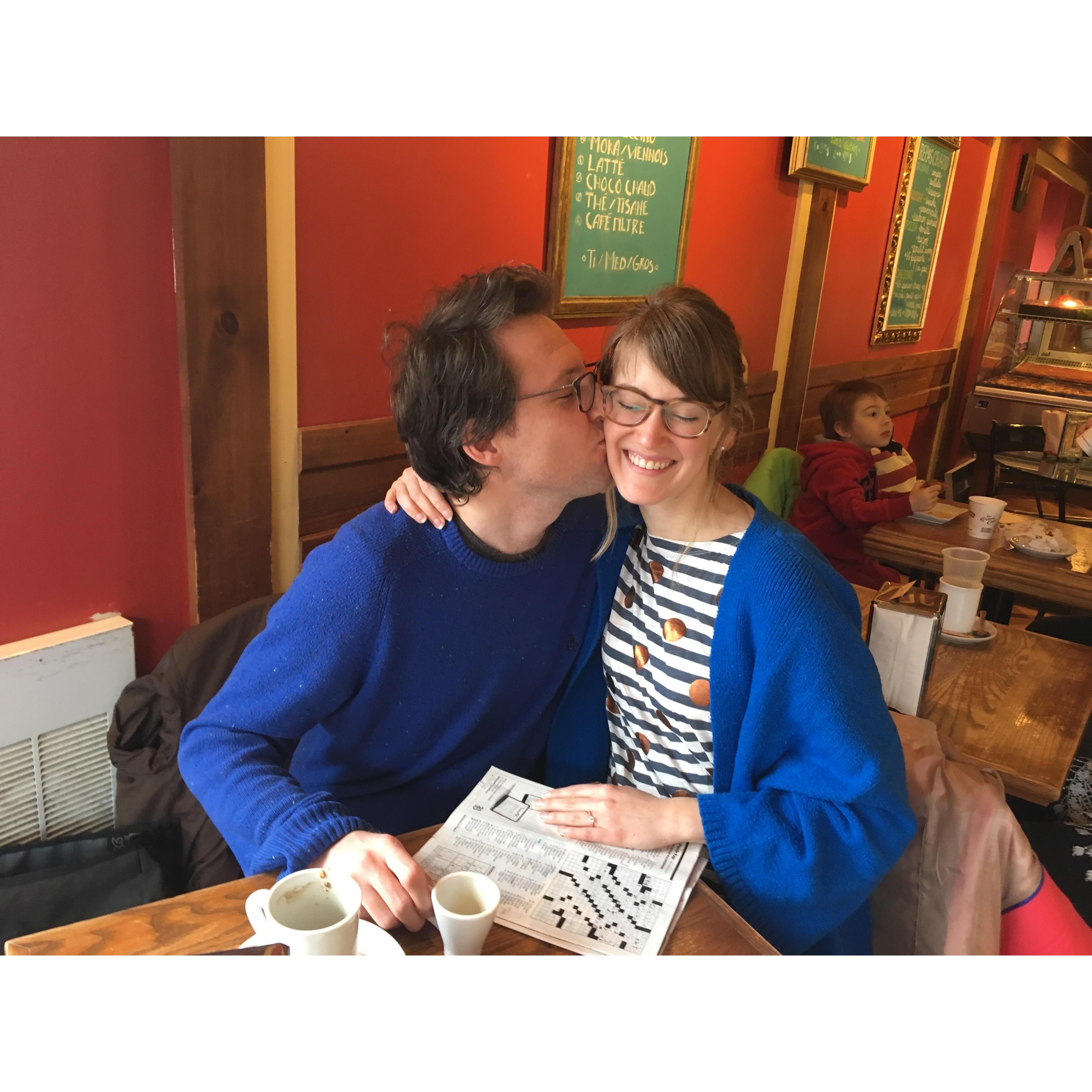 After Matt proposed in a Montreal coffee shop!