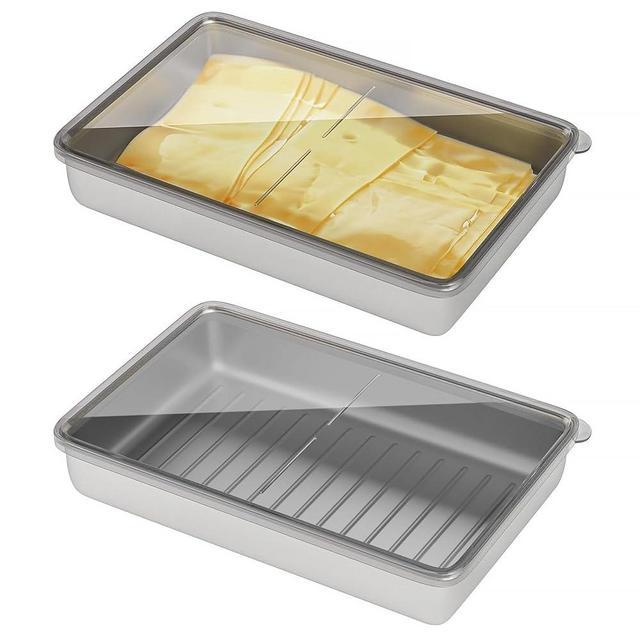 Freshmage Cheese Container for Refrigerator, Stainless Steel Airtight Deli Meat Storage Containers for Fridge Dishwasher Safe Kitchen Fridge Organizers and Storage with Elevated Base…