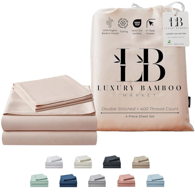 Luxury Bamboo Market | King Size Bed Sheet Set | 100% Viscose Made from Bamboo | Organically Grown | Ultra Soft | Cooling Sheets for Hot Sleepers | 17" Deep Pocket [Vintage Pink (Blush)]