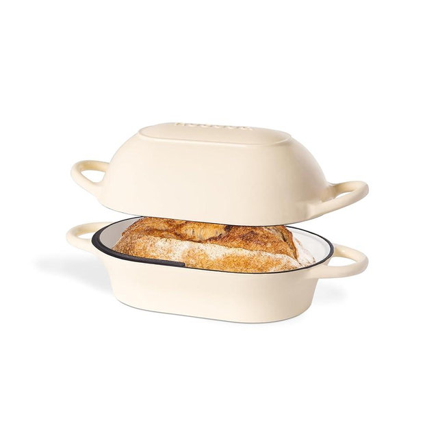 Dutch Oven For Sourdough Bread Baking – Enamelled Cast Iron Bread Loaf Pot – Oven Safe Non Stick Bread Pot – Rectangular, Cream, 24cm x 16cm – by Nuovva