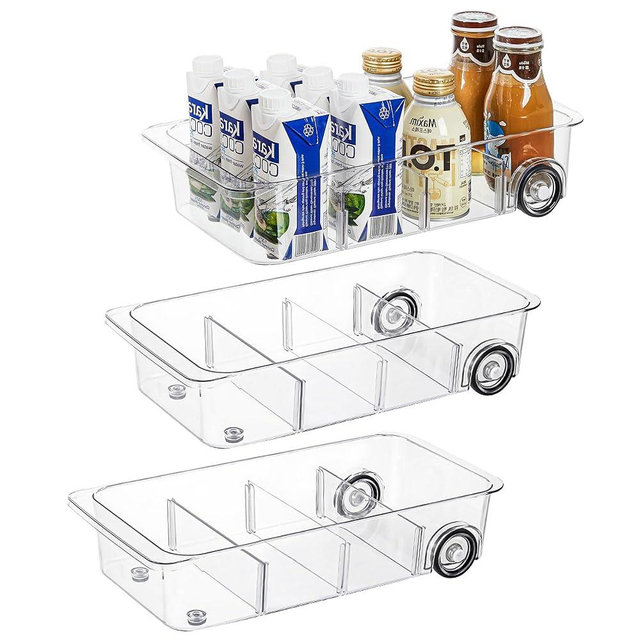 Attelite 3 Pack Fridge Organizer on Wheels,Roll Out Refrigerator Organizers and Storage Clear Design with Dividers,Upgrade Thick Plastic Storage Bins with Wheels, Kitchen Organization