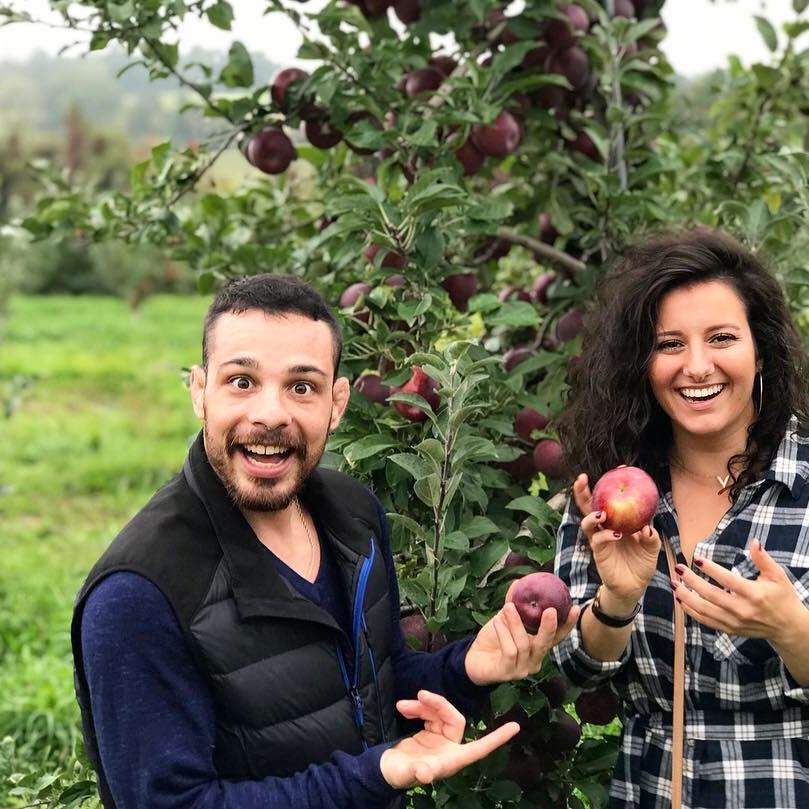 Kat and Joe being "candid" their first time apple picking together.