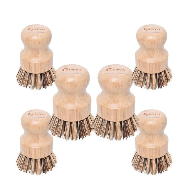 Bamboo Dish Brush 6 Pack Hard Bristle, Kitchen Brush Environmental Protection and Durable, Bamboo Dish Scrubber for Cleaning Pots, Pans, Grills and Stoves