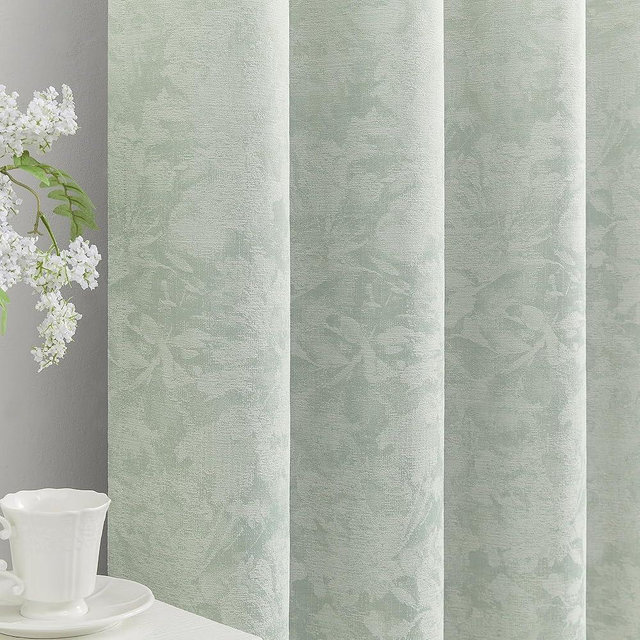 Beauoop Green Floral Jacquard Blackout Curtains 63 Inches Long 2 Panels for Bedroom Living Room Sage Flower Chenille Room Darkening Thermal Insulated Soundproof Grommet Window Treatments Drapes, 52x63