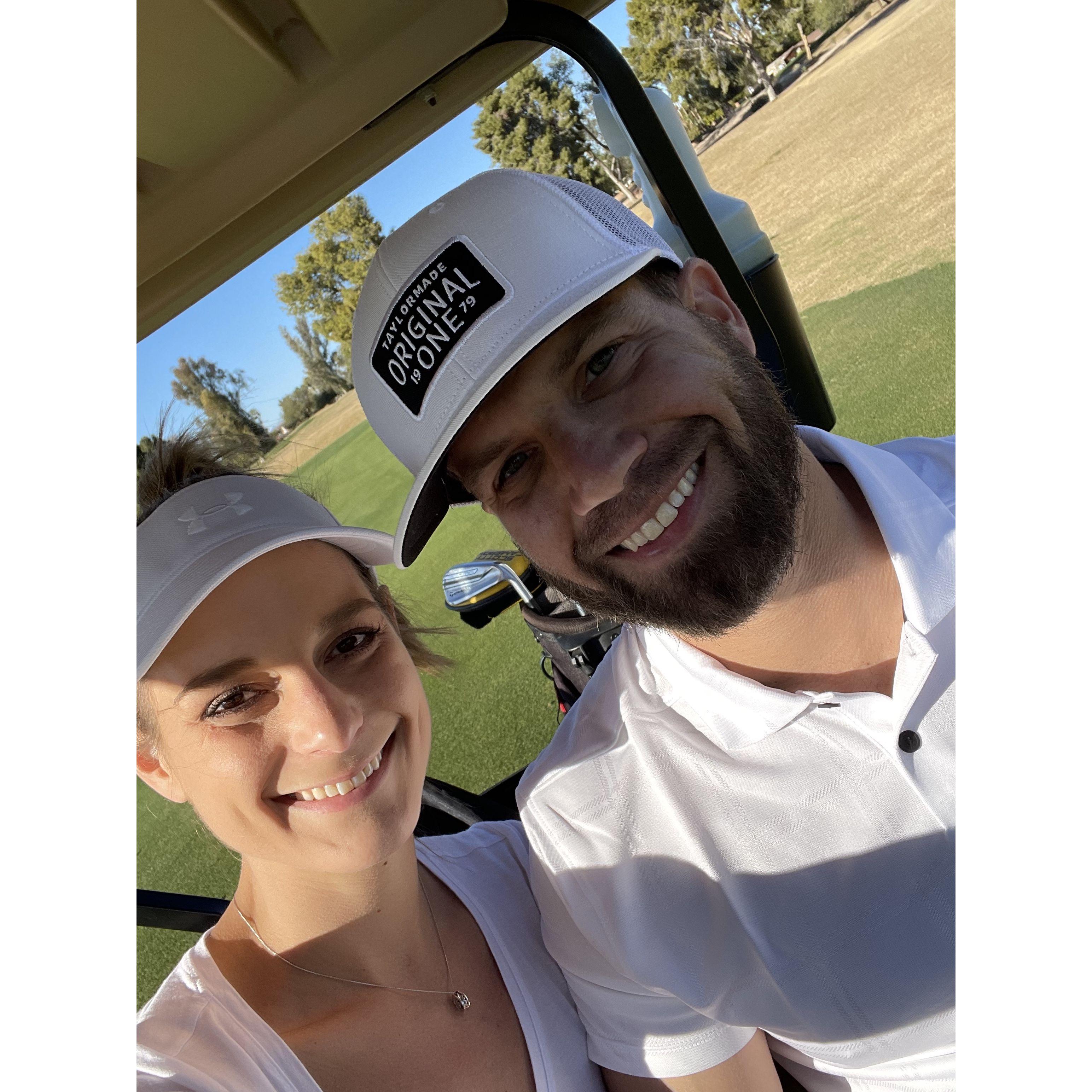 Golf pro and his forever caddy!