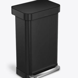 simplehuman 45L black rectangular steel step trash can w/ liner pocket