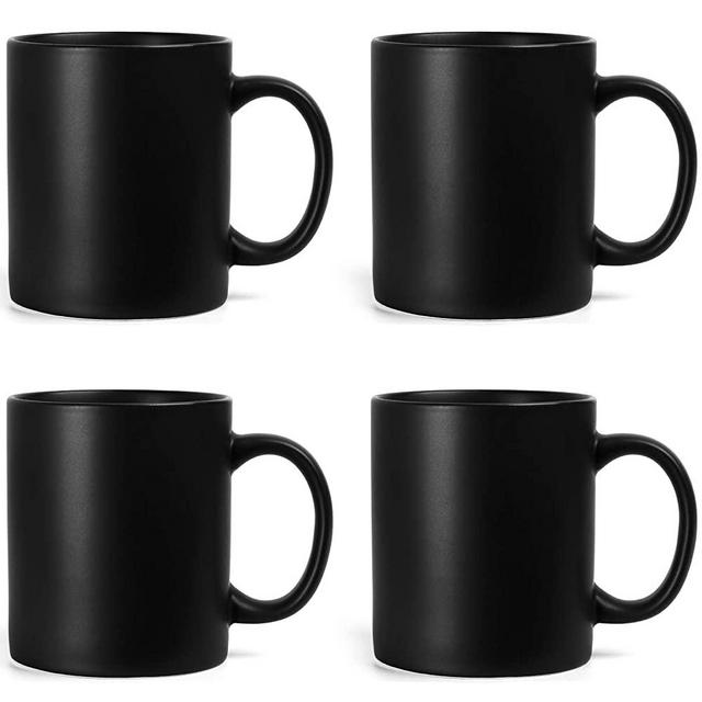 11 OZ Coffee Mugs, Harebe Family Ceramic Cup for Coffee, Tea, Cocoa and Mulled Drinks, Classic Mugs Set of 4, Matte Black
