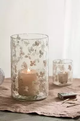 Pressed Hydrangea Glass Hurricane