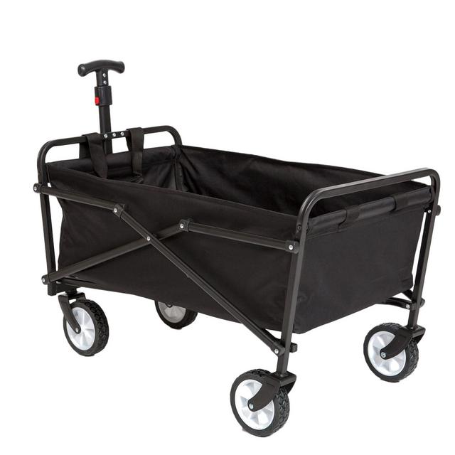 Seina Heavy Duty Collapsible Folding Powder Coated Steel Frame Compact Outdoor Garden Camping Utility Wagon with 150 Pound Load Capacity, Black