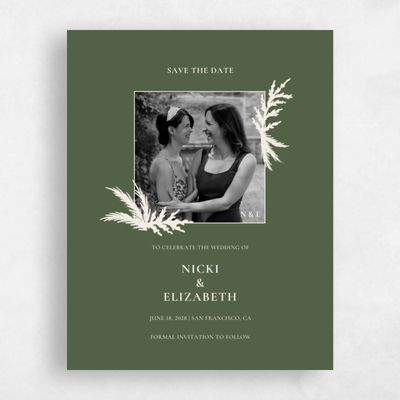 Green Fall Wedding Save the Date - Woodland Portrait