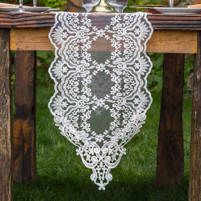 ARTABLE Rectangle Table Runner Lace Macrame Embroidered Table Runners with Exquisite Vintage Shabby Chic for Holiday Wedding Long Dinner Tables (White, 12 x 120 Inch)