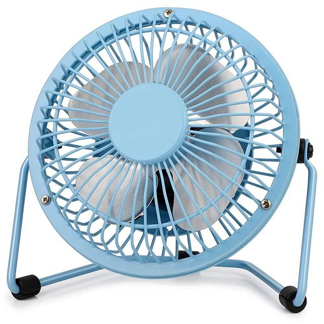4 Inch Small USB Desk Fan, Mini Quiet Fan with Metal Construction & Strong Airflow & 360°Adjustable Tilt Angle, Personal Cooling Fan for Desktop Office (Blue)