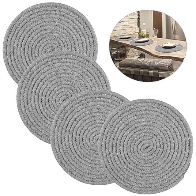 Trivet Weave Mat Round Hot Pads for kitchen Thread Potholders for Hot Dishes/Pot/Bowl/Teapot/Hot Pot, 4pack,9.5 Inches,100% Pure Cotton (Trivet 4 pack)