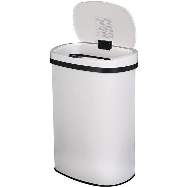 Bigacc 13 Gallon 50 Liter Kitchen Trash Can with Touch-Free & Motion Sensor, Automatic Stainless-Steel Garbage Can, Anti-Fingerprint Mute Designed Trash Bin, Stainless-Steel, White