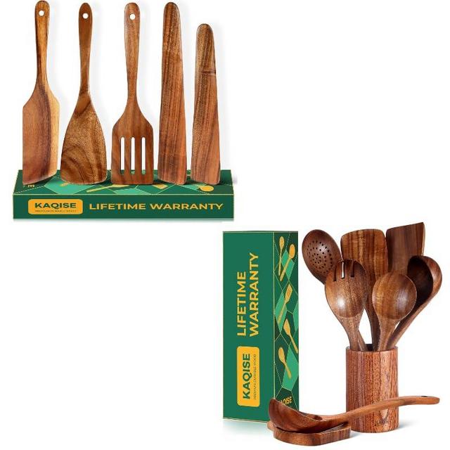 Wooden Kitchen Utensils Set, 13Pcs Premium Teak Wood Spatula and Spoons for Cooking, Non-stick kitchen Tools for Families