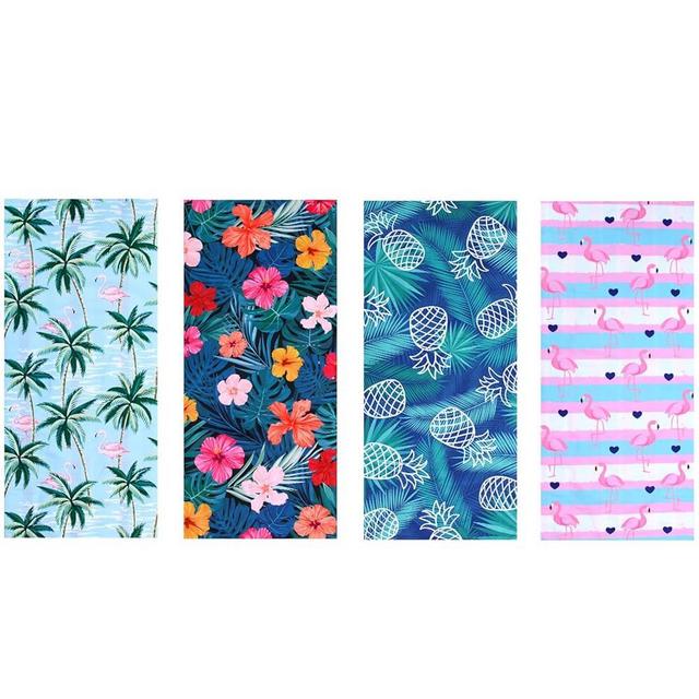 4 Pack Microfiber Oversized Lightweight Beach Towel for Adults Women Men, Reversible 71" x 32" XL Extra Large Thin Quick Dry Sand Free Pool Towels for Travel Sport Swimming Camping Picnic Yoga Gym