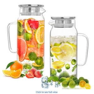 Set of 2 Glass Pitcher with Lid, 1200ml Leak Proof,Glass Water Jugs, BPA-Free,Microwave & Dishwasher Safe Pitcher,Sun & Iced Tea, Sangria,Cold Brew Coffee & More