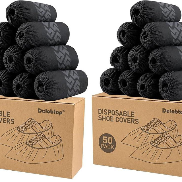 Recycable Shoe Covers Disposable - Black Shoe Covers for Indoors,50Pcs Booties for Shoe cover,Fits Up To 11 US Men and 13 US Women Size,Recyclable Non-Woven Fabric (Pack of 2)