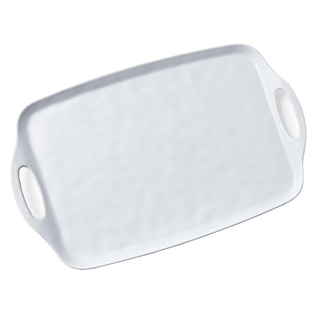 Large Serving Tray with Handles, Set of Two, 19 x 12 Inch, Reusable White Serving Platter, Stackable and Sturdy