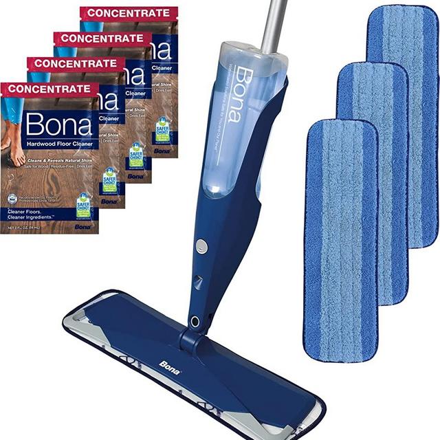 Bona Premium Spray Mop with Bona Hardwood Floor Cleaner Concentrate & Bona Microfiber Cleaning Pad, for Hardwood and Hard-Surface Floors, 3 Pack & Bona Hardwood Floor Cleaner Concentrate