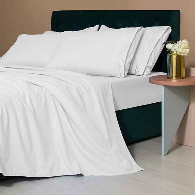 LIANLAM King Size Sheet Set - 6 Piece Bed Sheets - Super Soft Brushed Microfiber 1800 Thread Count - Breathable Luxury Sheets Deep Pocket - Wrinkle Free (White, King)