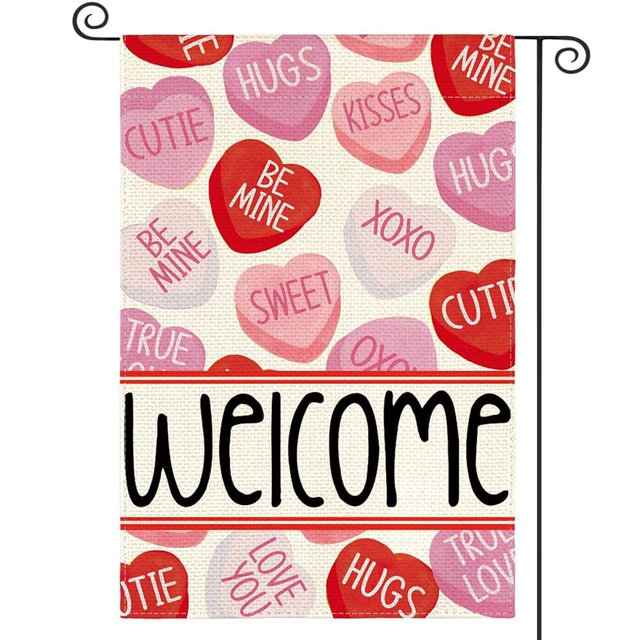 AVOIN colorlife Valentines Day Garden Flag 12x18 Inch Double Sided Outside, Welcome Candy Love Hearts Anniversary Yard Outdoor Flag