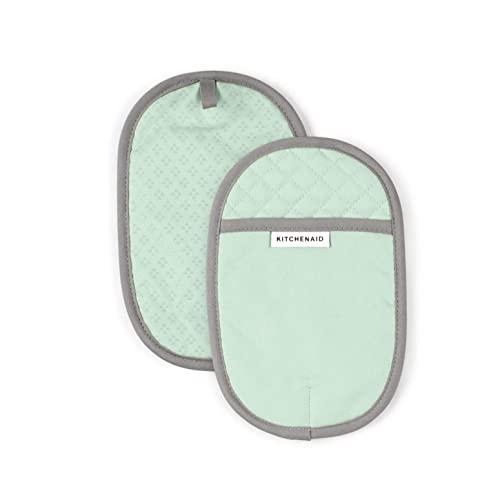 KitchenAid Asteroid Cotton Pot Holders with Silicone Grip, Set of 2, Pistachio