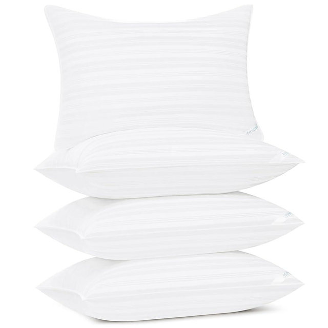 downluxe Queen Size Pillows Set of 4 – Premium Down Alternative Bed Pillows for Back, Side & Stomach Sleepers, White