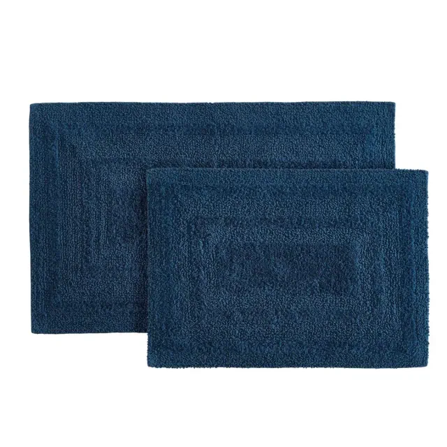 Eddie Bauer 2pc 17"x24" and 21"x34" Logan Reversible Bath Rug Set Blue