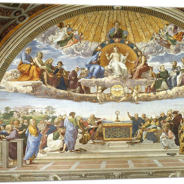 ARTCANVAS Disputation of the Holy Sacrament 1510 Canvas Art Print Stretched Framed Painting Picture Poster Giclee Wall Decor by Raphael - 18" x 12" (0.75" Deep)