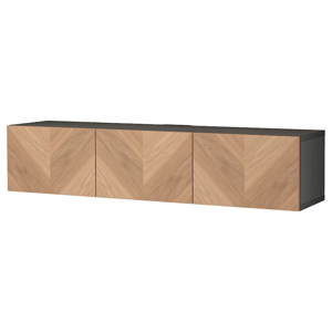 IKEA: BESTÅ TV bench with doors (Black-brown/Hedeviken oak veneer)