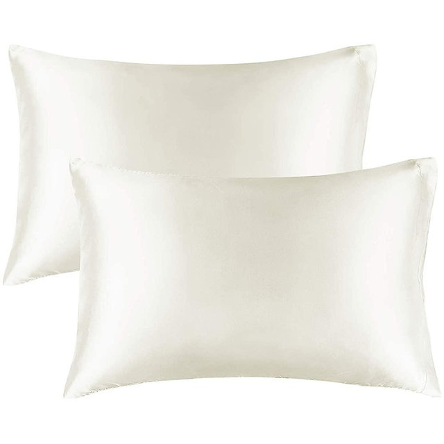 BEDELITE Satin Silk Pillowcase for Hair and Skin, Ivory Pillow Cases Standard Size Set of 2 Pack Super Soft Pillow Case with Envelope Closure (20x26 Inches)