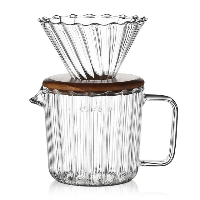 Bincoo Pour Over Coffee Maker Set 11oz - Heat-Resistant,Coffee Dripper Size 1 with Walnut Collar,Drip Coffee Maker for Coffee Brewer Kit Home,Office,Gift