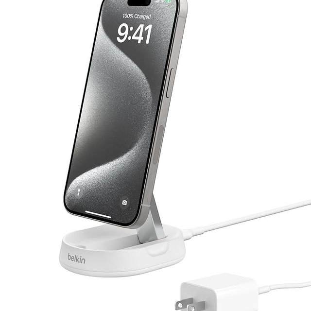 Belkin Convertible Magnetic Charging Stand 15W - MagSafe-Compatible Fast Qi2 Charger, iPhone Charger for Apple iPhone 16, 16 Plus, 16 Pro, 16 Pro Max, iPhone 15 & 14, Apple Airpods Pro, & More - White