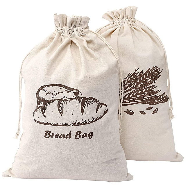 Bread Bag, Augshy 2 Pieces Linen Bread Bags for Homemade Bread Container, 17.5 ×11.5 Inches Unbleached & Reusable Bread Storage, Natural Large Storage for Artisan Bread