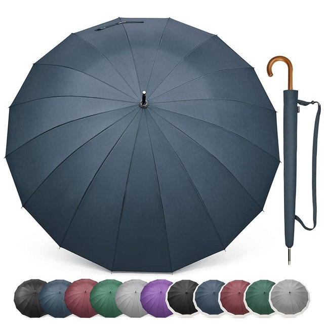 G4Free 54 Inch Large Windproof Umbrella for 2 Persons, 16 Ribs Auto Open Classic Wooden J Handle Cane Stick Golf Rain Umbrellas for Men Women Travel 120cm