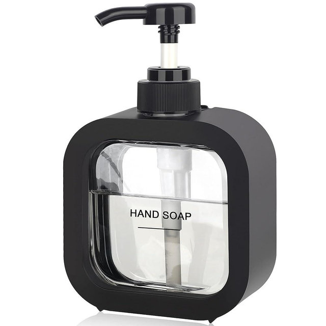 ONECOCOA Hand Soap Dispenser Bathroom, Modern Dish Soap Dispenser for Kitchen Sink, Small Plastic Soap Dispenser with Pump and Labels - Black