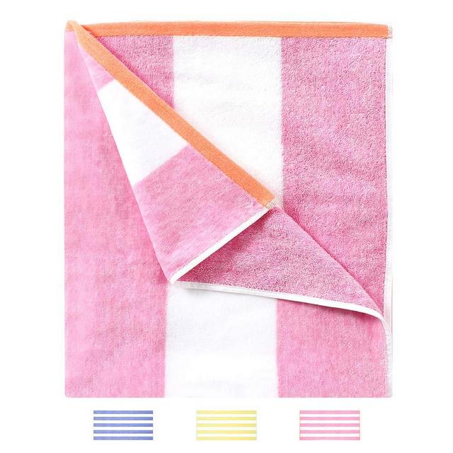 HENBAY Fluffy Oversized Beach Towel - Plush Thick Large 70 x 35 Inch Cotton Pool Towel, Rose Red Striped Quick Dry Swimming Cabana Towel (Pack of 1)