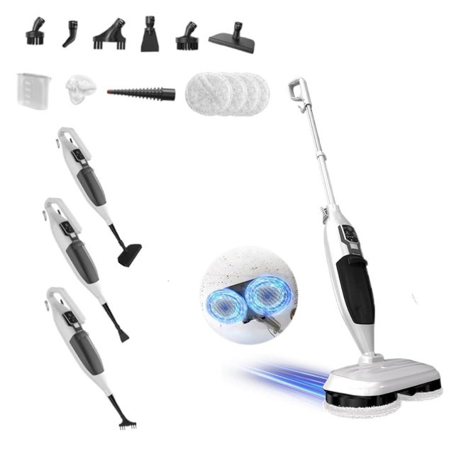 Steam Mop with 13 Accessories,Steam Cleaner Home Use,Floor Scrubber spin mop for Hard Wood Floors,tile Scrub Steamer Deep Cleaning,Carpet, 4 Washable Mop Pads, 550ml Capacity,30 Second Heat-Up