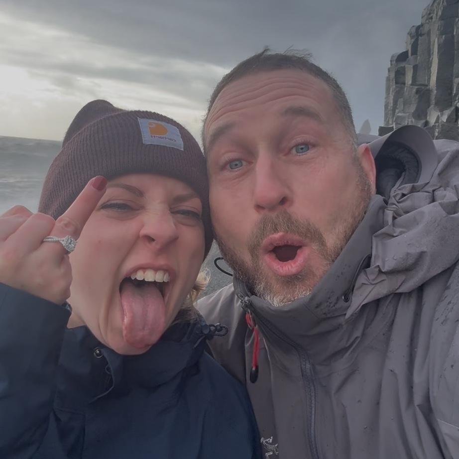 Being silly on the Black Sand Beach in Iceland